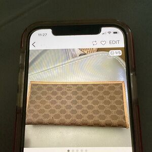 Celine Brown Monogram Phone Case with Tan Trim